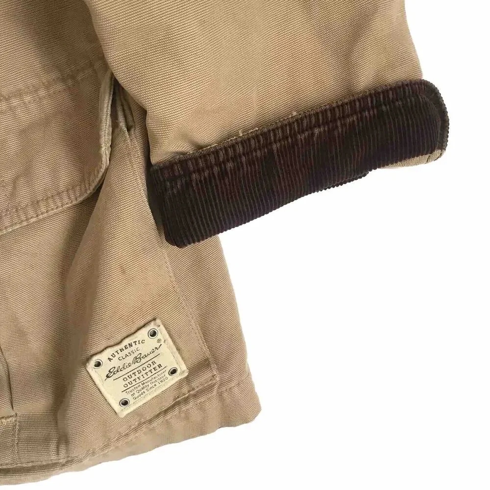 Eddie Bauer Jacket Mens L Chore Barn Field Coat Plaid Lined Corduroy Collar Cuff
